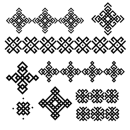 A set of black and white geometric designs. Signs and borders. Vector illustration.のイラスト素材
