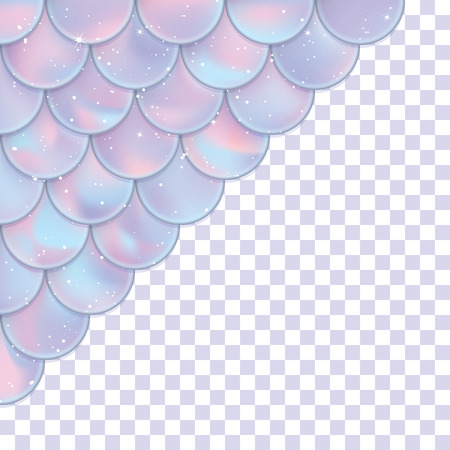 Holographic mermaid scales on a transparent background. Mermaid card decor element. Print design for posters, greeting cards, textile. Vector illustrationのイラスト素材
