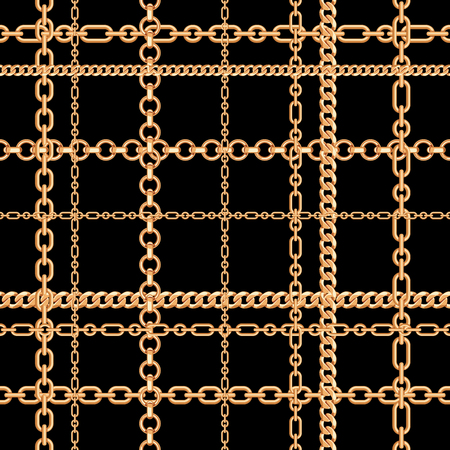 Gold chains on black. Seamless pattern. Vector illustration. Can use as background, t shirt design, textile print, clothing and linen, wallpapers, wrapping paperのイラスト素材