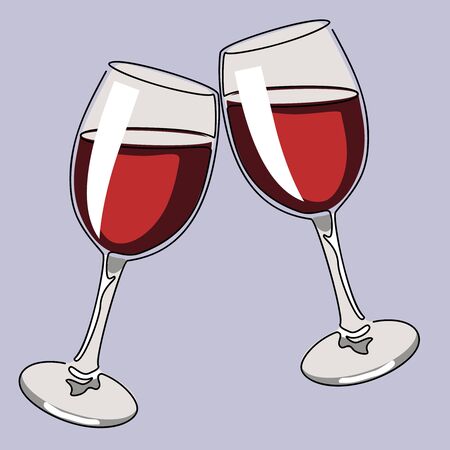 Colored continuous line drawing. Glasses of wine. Vector illustration.のイラスト素材