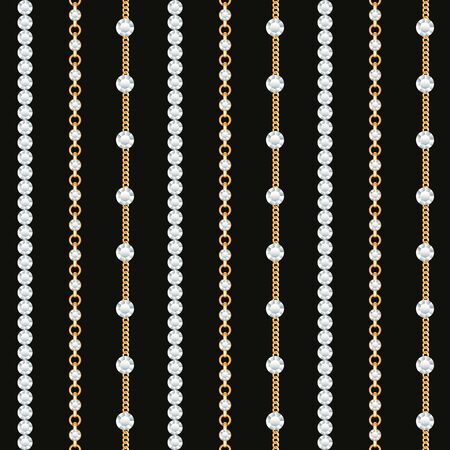 Seamless pattern of Gold chain lines on black background. Vector illustrationのイラスト素材