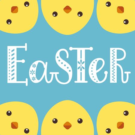 Happy Easter card with bunny ears and lettering. Vector illustration