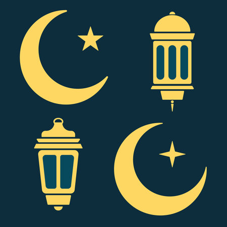Ramadan lantern, moon and stars in black and white.のイラスト素材