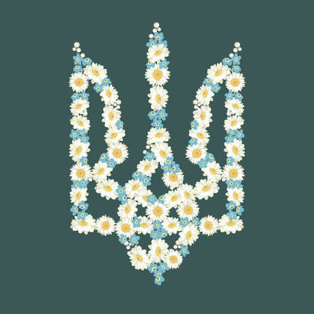 Sign trident made with flowers. Coat of arms. Ukraine. Vector illustrationのイラスト素材