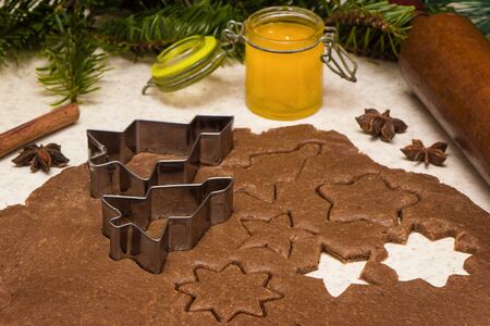 Close up, macro. Making christmas gingerbread cookies.の写真素材