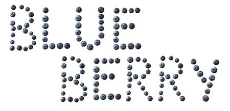 Close up. Healthy eating. Concept. Berries laid out the inscription blueberry. Isolated on a white background.の写真素材