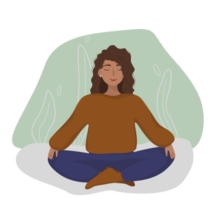 Vector illustration of a woman meditating in the lotus position.のイラスト素材