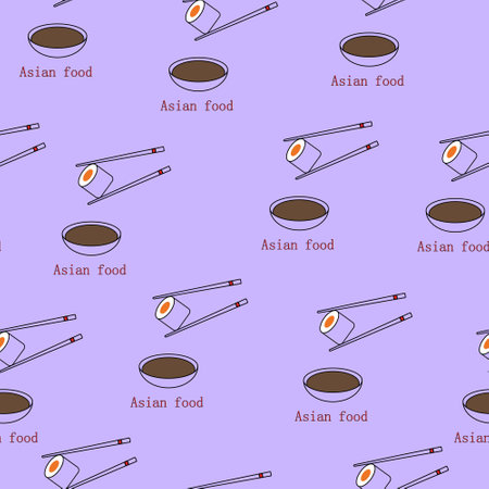 Seamless pattern of sushi with chopsticks and soy sauce on the theme of asian foodのイラスト素材
