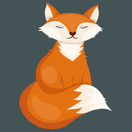 Illustration of sitting orange fox. Vector animal for postcards and children's booksのイラスト素材