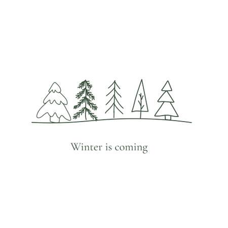 Christmas doodles. Hand-drawn evergreen icons. Season greeting card in Scandinavian style. Winter is coming bannerのイラスト素材