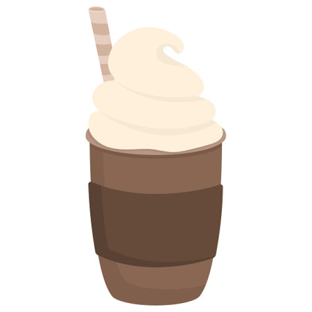 Coffee drink to go with whipped cream and cocktail straw isolated on white backgroundのイラスト素材