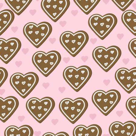 Seamless pattern with hand drawn gingerbread coockies. Background with bakery for Valentine's Day. Winter doodles for love holidaysのイラスト素材