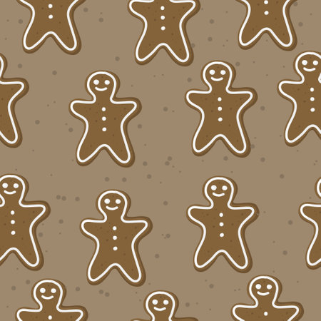 Seamless pattern with hand drawn gingerbread men. Background with traditional Christmas pastries. Winter doodles for holiday giftsのイラスト素材