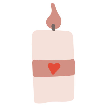 Hand-drawn illustration of candle with heart. Doodle isolated on white background.のイラスト素材