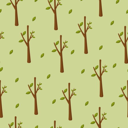 Seamless pattern with trees and leawesのイラスト素材