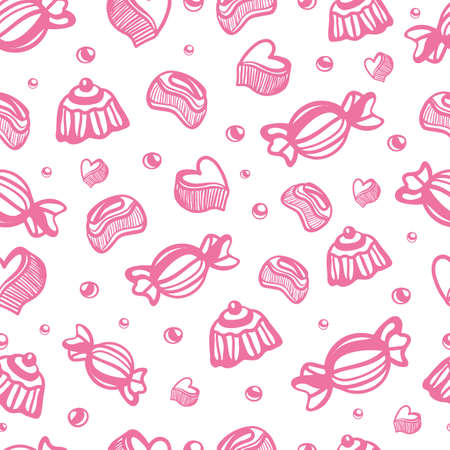 Funny stylized candy drawing. Seamless ornament for different backgrounds from postcard to wrapping paper and fabric. Vector elements are easy to colorize.のイラスト素材