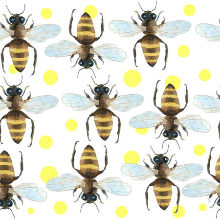 Watercolor seamless hand drawn pattern with bumble bees, nature natural insects, summer vibes modern...