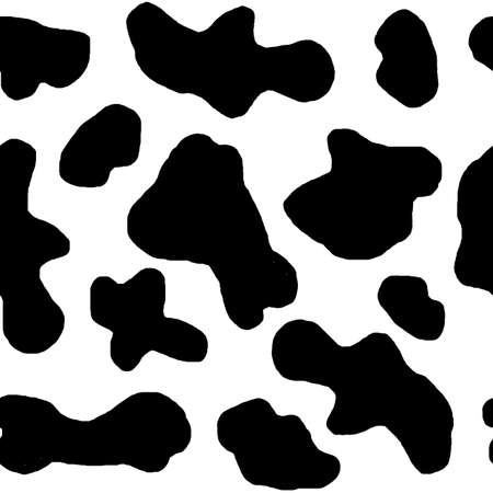 Watercolor hand drawn seamless cow print fabric pattern, black white monochrome colors. Cowboy cow girl western background illustration design, milk organic animal skin farm wallpaper.の写真素材