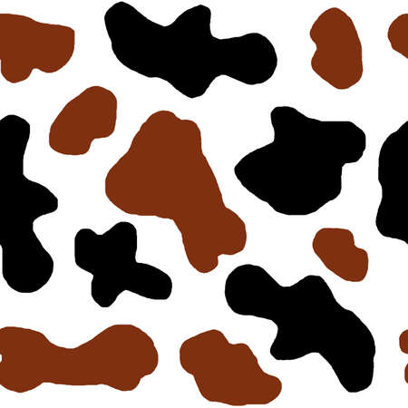 Watercolor hand drawn seamless cow print fabric pattern, brown black white colors. Cowboy cow girl western background illustration design, milk organic animal skin farm wallpaper.の写真素材