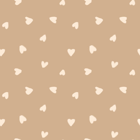 Hand drawn seamless pattern St valentines day beige cream brown hearts. Love romantic sweetheart fall in love fabric print, monochrome minimalist background, for invitations cards wrapping paper design.の写真素材