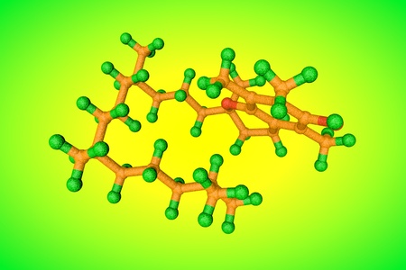 Molecular model of vitamin E, alpha-tocopherol. Also known as aquasol E or phytogermine. Medical background. Scientific background. 3d illustrationの写真素材