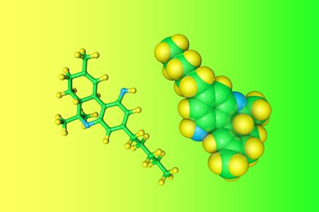 Dronabinol is a synthetic form of tetrahydrocannabinol, the primary psychoactive component of cannabis (marijuana). Scientific background. 3d illustrationの写真素材
