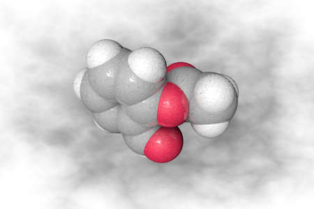 Molecular structure of acetylsalicylic acid or aspirin. Atoms are represented as spheres with color...