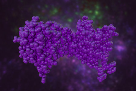 Space-filling molecular model of Yersinia pestis V-antigen, an essential virulence factor and mediator of immunity against plague. Rendering based on protein data bank. 3d illustrationの写真素材