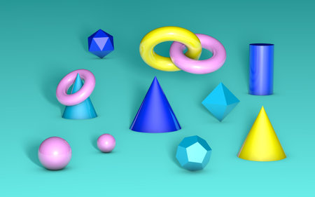 Geometric shapes on colorful background for product presentation or mockup, minimalistic empty...