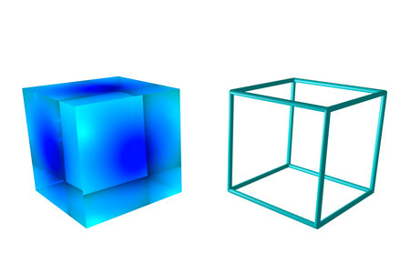 Cube or hexahedron. Magic crystal, a symbol of earth. Platonic body of equilateral squares. Technology background, 3d illustrationの写真素材