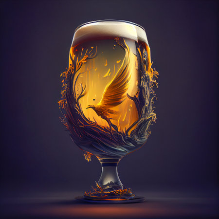 Beautiful fantasy glass of beer, lifestyle concept, ai illustrationの素材