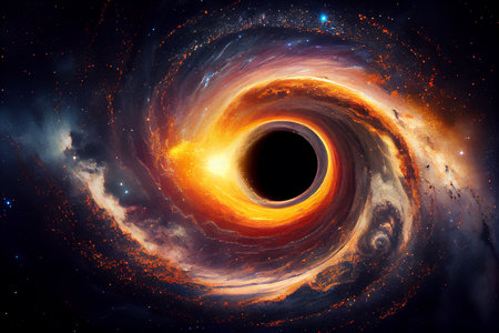 Mysterious huge black hole, spiral galaxy, sci fi background, ai illustrationの素材