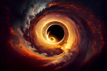Mysterious huge black hole, spiral galaxy, sci fi background, ai illustrationの素材