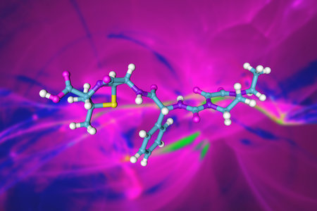 Piperacillin, a broad-spectrum antibiotic of the ureidopenicillin class. Scientific background. 3d illustrationの写真素材
