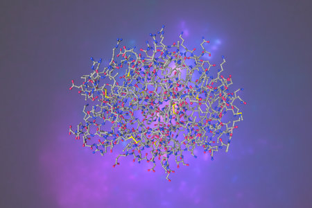 Human gamma-thrombin. Molecular model. Rendering based on protein data bank. 3d illustrationの写真素材