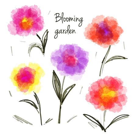 Set of blooming flowers のイラスト素材