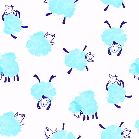 Seamless pattern with blue sheepのイラスト素材