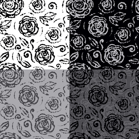 Seamless hand drawn flowers pattern setのイラスト素材