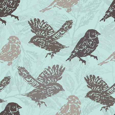 Ink hand drawn birds seamless patternのイラスト素材