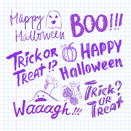 Halloween lettering collection/Vectored ink hand drawn halloween letteringのイラスト素材
