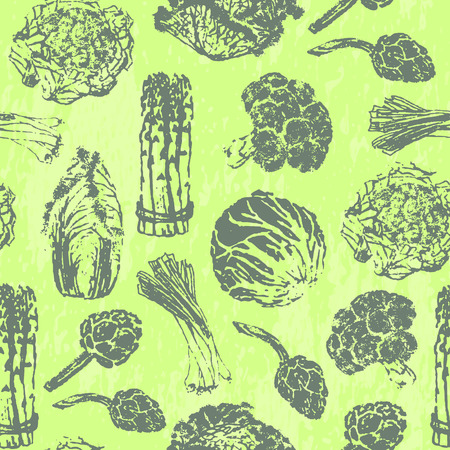 Seamless pattern with ink hand drawn green vegetablesのイラスト素材