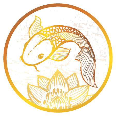 Ink drawn golden koi fish illustrationのイラスト素材