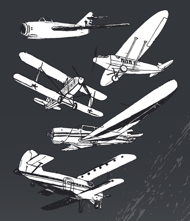 Ink old airplanesのイラスト素材