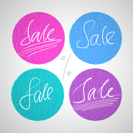 Round sale labels with hand drawn letteringのイラスト素材