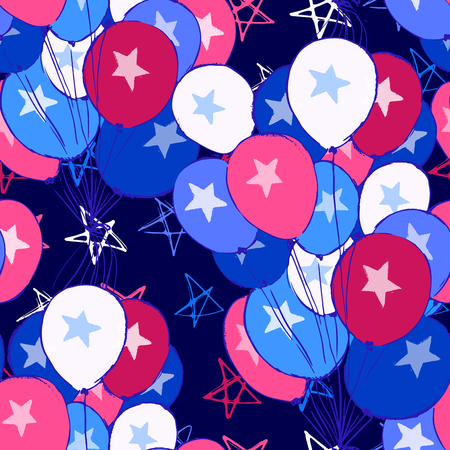 Ink hand drawn seamless pattern with balloons on 4th of July Independence dayのイラスト素材