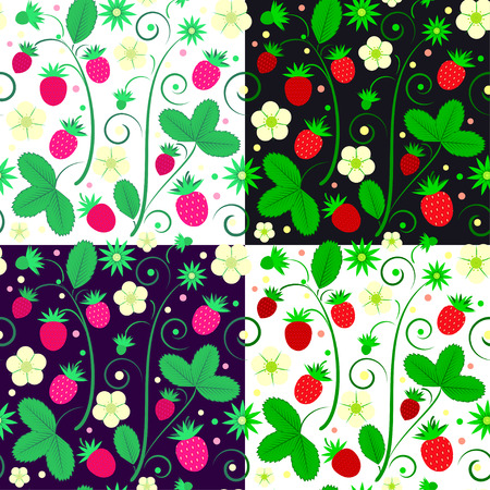 Strawberries seamless pattern in color variationsのイラスト素材