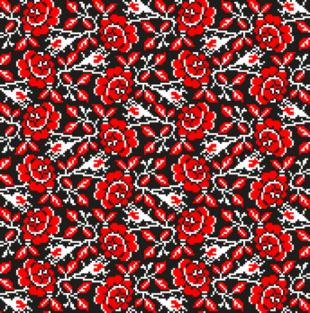 Ukrainian floral embroidery seamless pattern in traditional black and red gamma