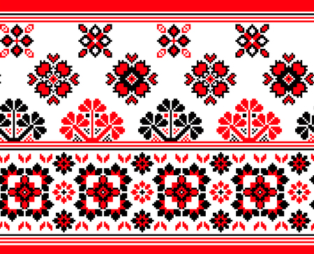 Traditional ukrainian borders in seamless pattern Mix of different regions Flora and Geometryのイラスト素材