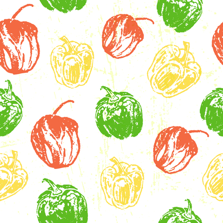 Ink hand drawn seamless pattern with colorful paprikaのイラスト素材
