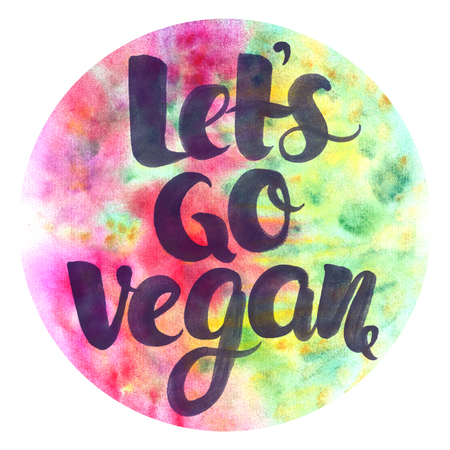 Watercolor poster with brush lettering Let`s go veganの写真素材